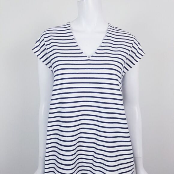J. Crew Size XS Black & White Striped Sleeveless V Neck Mini Shift Dress - Picture 2 of 6